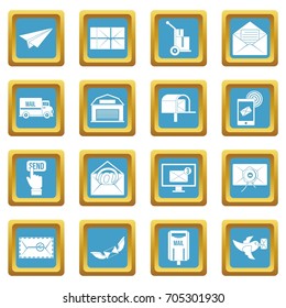 Poste service icons set in azur color isolated vector illustration for web and any design