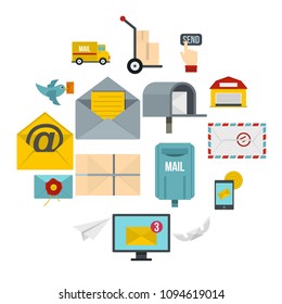 Poste service icons set in flat style isolated vector illustration