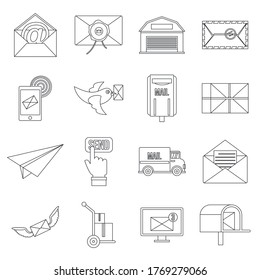 Poste service icons set. Flat illustration of 16 poste service vector icons for web