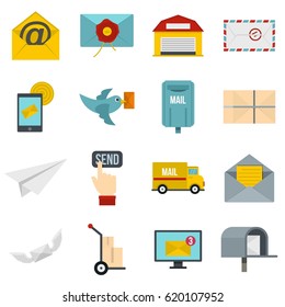 Poste service icons set in flat style isolated vector illustration