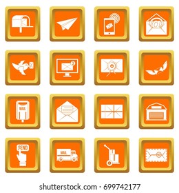 Poste service icons set in orange color isolated vector illustration for web and any design