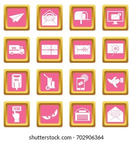 Poste service icons set in pink color isolated vector illustration for web and any design