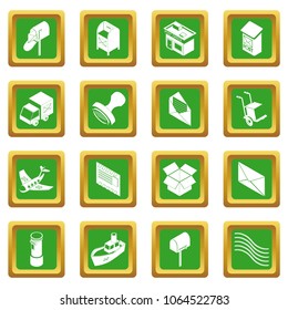 Poste service icons set vector green square isolated on white background 