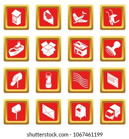 Poste service icons set vector red square isolated on white background 