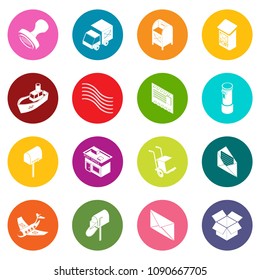 Poste service icons set vector colorful circles isolated on white background 