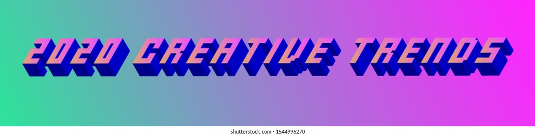 Poster for 2020 Creative Trends with 3D isometric digits and letters in holographic neon gradient colors. Rising trend of synthwave and vaporwave post-postmodern style.