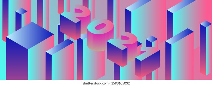 Poster for 2021 Creative Trends with 3D isometric digits in holographic neon gradient colors. Rising trend of synthwave and vaporwave post-postmodern style.