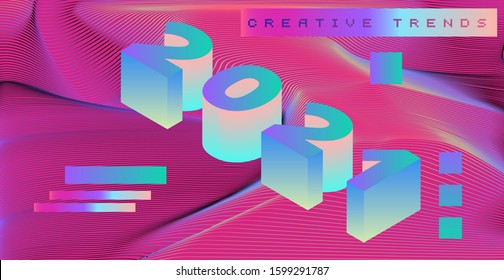 Poster for 2021 Creative Trends with 3D isometric digits in holographic neon gradient colors. Rising trend of synthwave and vaporwave post-postmodern style.