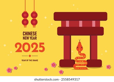 Poster 2025 Chinese new year 2025 background vector. Year of the snake design. Vector illustration. Asian, China Lantern, Modern luxury oriental illustration for cover, banner, website, envelope.