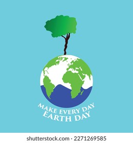 Poster for 22  April earth day with earth shaped, world map, water and tree, earth day banner or save the nature wallpaper, vector illustration