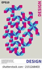 Poster with 3d cubes. Vintage background design for banner, poster, flyer, card, cover, brochure. Vector retro illustration