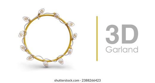Poster with 3d garland. Realistic 3d decoration for holiday design. Garland wreath concept. Decoration for Christmas and new year. Vector illustration in 3d style