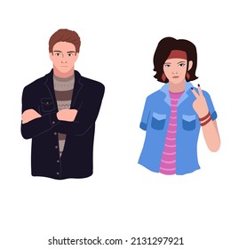 Poster of the 90s and 80s,Girls, women and men in the 1990s Set of elements in style of 90s. vector illustration Style Fashion Music