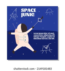 Poster about comic garbage. Vector illustration in pooski style