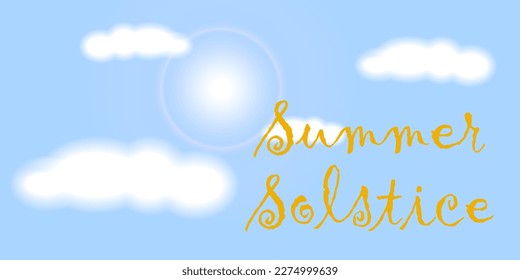 a poster about the summer solstice. The sun and clouds in the blue sky. vector illustration. summer banner