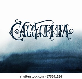 Poster about surfing.  Dark abstract  watercolor background with paper texture. Vector template for card,  banner, print for t-shirt. 