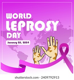 poster about world leprosy day 28 January 2024. The dominant color is purple.