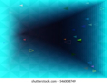 poster above contrasting triangles, emblematic pattern around layout