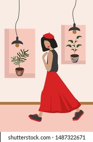 poster with abstract girl and flowerpots - vector illustration, eps