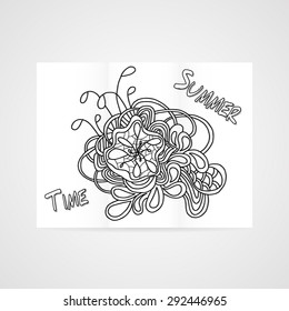 Poster with abstract hand drawn flower in black and white colors