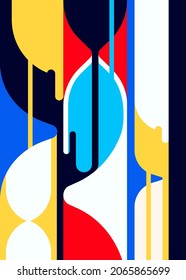 Poster with abstract hourglasses. Placard design in flat style.
