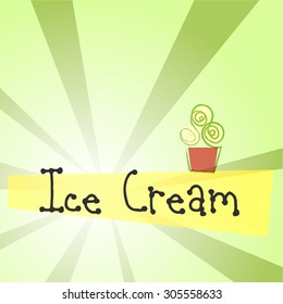 Poster with abstract ice cream and text, bright background with different colors and patterns