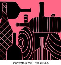 Poster with an abstract illustration of wine bottles.