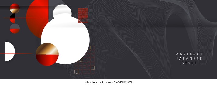 Poster Abstract Japanese style template red black gray background with waves lines and edemas. Dark gray background vector illustration to lines