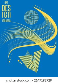Poster with abstract lines in the colors of the flag of Ukraine. Can be used for brochures, covers, t-shirt printing