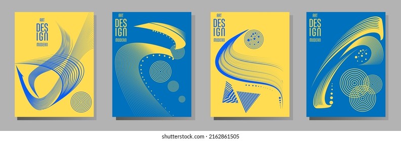 Poster with abstract lines in the colors of the flag of Ukraine. Can be used for brochures, covers, t-shirt printing