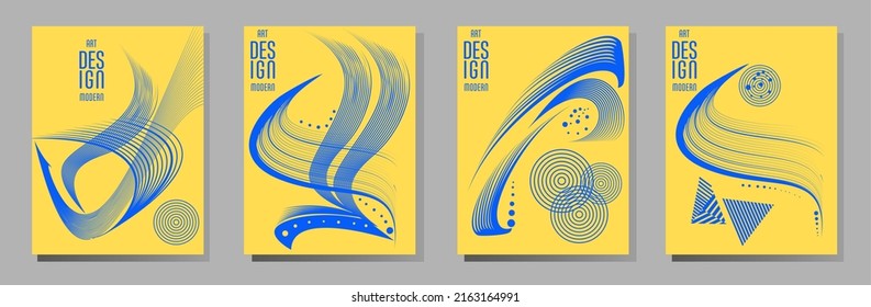Afiche con líneas abstractas en los colores de la bandera de Ucrania. Se puede utilizar para folletos, portadas e impresión de camisetas