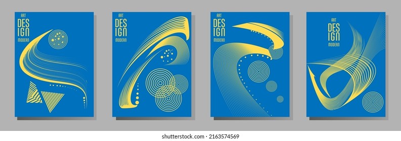 Poster with abstract lines in the colors of the flag of Ukraine. Can be used for brochures, covers, t-shirt printing