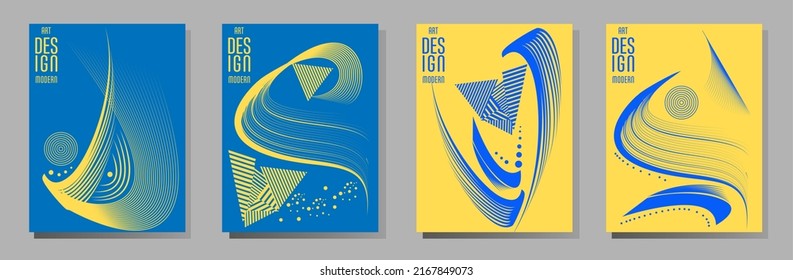 Afiche con líneas abstractas en los colores de la bandera de Ucrania. Se puede utilizar para folletos, portadas e impresión de camisetas
