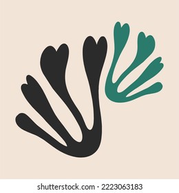 Poster with abstract plant. Inspired by Henri Matisse. Flat vector illustration, hand drawn cartoon.