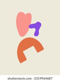 Poster with abstract shapes. Hand drawn heart, arch, figure. Abstract contemporary vector illustration for kids. Background for decoration, print, social post and stories. 