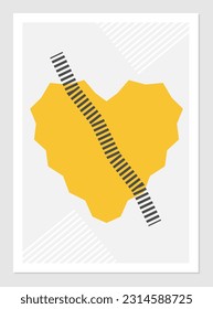 Poster with abstract shapes. Vector illustration heart with scar. Concept of wounded heart and unhappy love. Interior design.