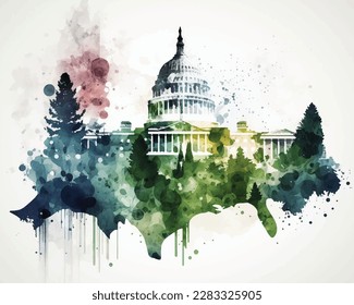 Poster abstract watercolor illustration of Washington D.C