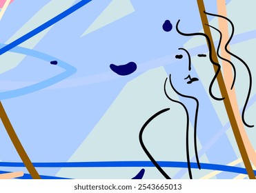 Cartel con la cara de la mujer abstracta. Retrato de mujer minimalista. Ilustración vectorial de dibujo de línea