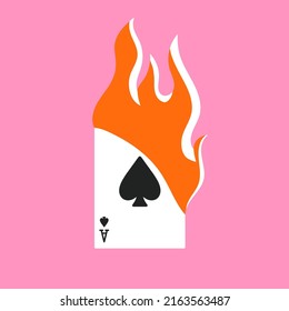 Poster with ace of spades and fire flames. Gambling, betting, casino and poker concept. Cool design.
Hand drawn vector illustration in trendy colors. Flat design