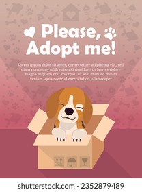 A poster "adopt me" icon vector illustration. Pet adoption on isolated background. Dog in box sign concept.