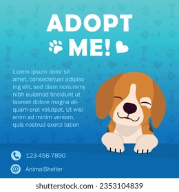 A poster "adopt me" icon vector illustration. Dog on isolated background. Pet adoption sign concept.