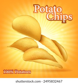 Poster advertising chips in yellow tones. Vector illustration