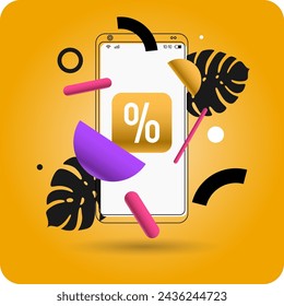 Poster for advertising discounts. Vector graphics in a modern style. Summer background.
