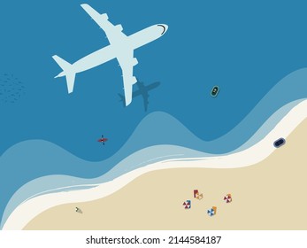Poster of aerial view of ocean waves reaching the coastline. Beach, sand, sea shore with blue waves. Top view overhead seaside.