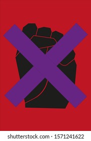 Poster Against Gender Violence With A Fist Crossed Out By A Purple X.