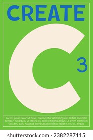 Poster with alphabet concept. Flyer, booklet and leaflet. White letter C at green background. Cover or banner on internet. Typography and calligraphy. Cartoon flat vector illustration