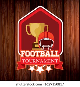 poster of american football with trophy and helmet vector illustration design