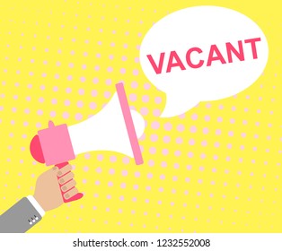 Poster with announcement about the vacancy, where a hand with a loudspeaker and a cloud with a message in the style of pop art is depicted