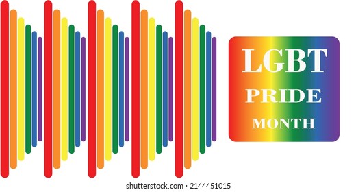 Poster announcing the celebration LGBT pride month and gradient and the colors the pride flag  The design also adds set rounded vertical bars and the same colors 