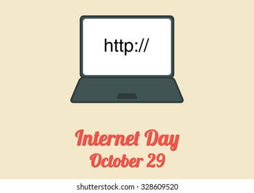 Poster for annual celebration of Internet Day (October 29) with notebook and text http:// on the screen